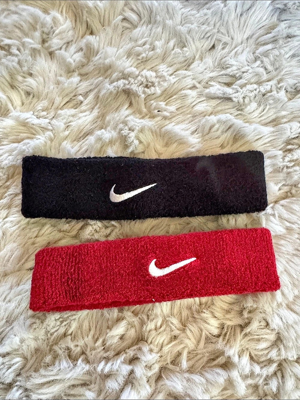 Nike Swoosh Terry Cloth Sweatband Set Black & Red